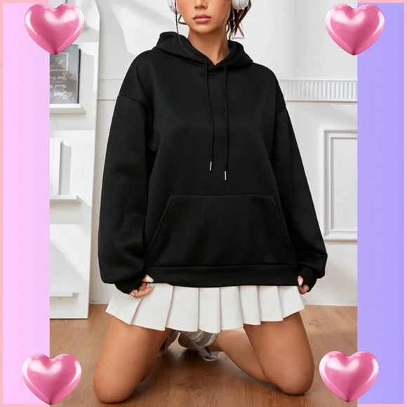 New Black Hoodie sweatshirt womens size XL sold out style pullover with pockets - Picture 4 of 6